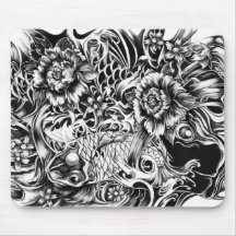 Japanese surf tattoo art from hand illustration. mousepad