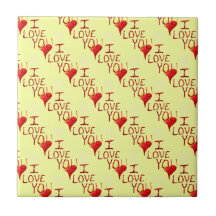 Je t'aime rouge tiré par la main mignon de coeur carreau en céramique