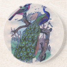 Joli paon avec l'oiseau dessous de verre