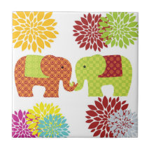 Jolis éléphants dans l'amour tenant des fleurs de  carreaux en céramique