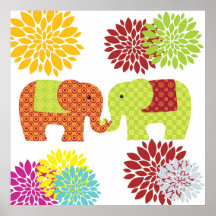 Jolis éléphants dans l'amour tenant des fleurs de  posters