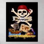Jolly roger, bateau de pirate et coffre du pirate posters