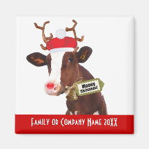 Joyeux Noël ! Vache drôle à vacances dans le chape Aimants Pour Réfrigérateur