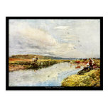 Jungen, die Aquarell-Malerei-Kunst-Postkarte fisch