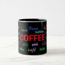 Kaffeetasse in vielen Sprachen