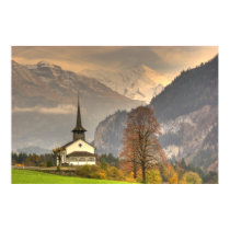 Kandergrund die Schweiz Kirchesnowy-Schweizer-Alpe poster