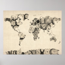 Karte der Weltkarte von den alten Uhren Posterdrucke