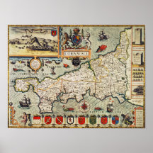 Karte von Cornwall Plakat