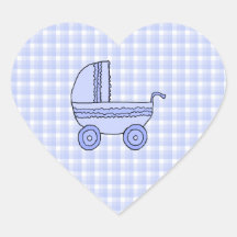 Kinderwagen. Hellblau auf Karo-Muster Herz Aufkleber