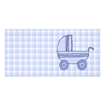 Kinderwagen. Hellblau auf Karo-Muster Individuelle Photo Karten