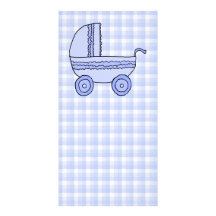 Kinderwagen. Hellblau auf Karo-Muster Photokarten