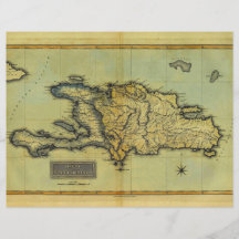 Klassikerantiquarian-Karte 1823 von Hispaniola u.  Flyerbedruckung