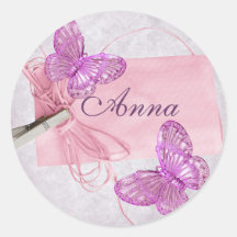 Kundengerechter hübscher rosa Schmetterlings-Entwu Runder Sticker