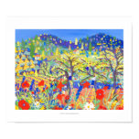 Kunst-Druck: Kirschen, Mohnblumen und Gänseblümche poster