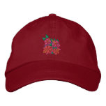 Kunst-Kappe: Hibiskus-Blumen. Rot bestickte mützen