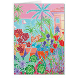 Kunst-Karte: Patchwork-Blumen und rosa Himmel, Men karten