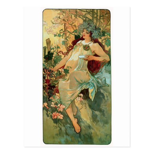 Kunst Nouveau ~ Herbst durch Alphonse Mucha Postkarten