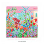 Kunst-Plakat: Patchwork-Blumen u. rosa Himmel poster