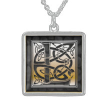 L Anfangsmonogramm "keltische schwarze Stein" Hals