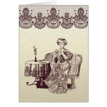 la dame boit du thé carte de vœux