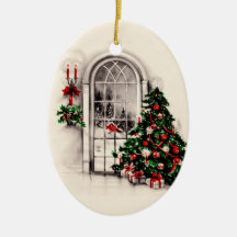 La fenêtre vintage de Noël allume l'ornement