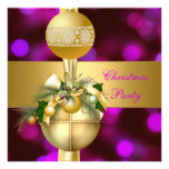 Laden Sie WeihnachtsParty-Goldball-lila Rosa ein Individuelle Ankündigungskarte