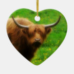 Langhaariges Longhorn mit langen Hörnern Weihnachtsbaum Ornament