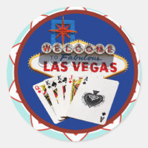 Las- Vegaszeichen u. Karten-Poker-Chip Runde Sticker