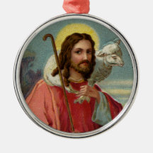 Le Christ le berger avec le cru Pâques d'agneau Ornement De Noël