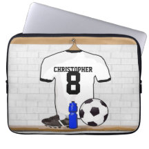 Le football blanc et noir personnalisé Jerse du fo Housses Pour Ordinateur Portable