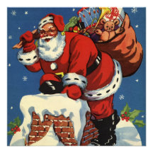Le père noël vintage livrant des jouets, réveillon invitations