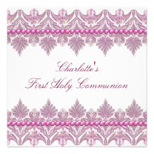 Le rose perle communion de rose de filles la premi invitations personnalisées