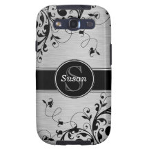 Les remous floraux noirs argentés SAMSUNG enfermen Coque Samsung Galaxy S3