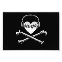 Liebe-Musik-Kopfhörer Schädel und gekreuzte Knoche Photo