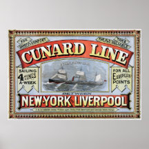 Ligne affiche de Cunard de New York Liverpool