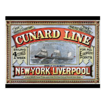 Ligne affiche de Cunard de New York Liverpool Cartes Postales