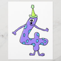 Lila 4. Geburtstag Karikatur Flyerbedruckung