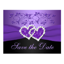 Lila schwarze Blumenherz-Save the Date Postkarte