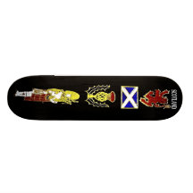 Lion, chardon, drapeau et joueur de pipeau écossai planches à roulettes