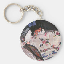 Little Girl reading over sofa Key Chains