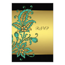 L'or turquoise fleurit le bat mitzvah noir RSVP d' Faire-parts