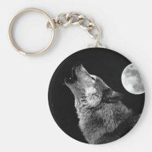 Loup de BW hurlant à la lune Porte-clef