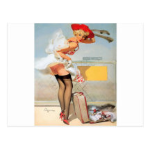 Luggage accident pinup girl post cards