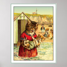 Lustige Katzen am Strand - Louis Wain Posterdrucke