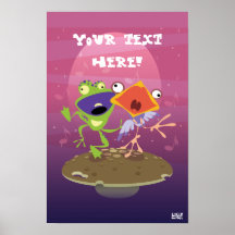 Lustiger Frosch und Vogel Plakatdruck