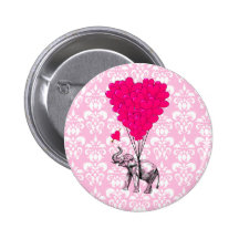 Lustiger niedlicher Elefant u. rosa Damast Button
