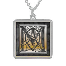 M-Anfangsmonogramm "keltische schwarze Stein" Hals