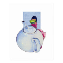 Mädchen mit Tee-Postkarte