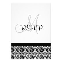 Mariage damassé RSVP noir et blanc Invitations