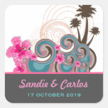 Mariage rose de ketmie de vagues tropicales de pla autocollants